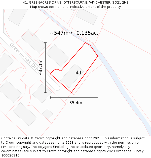 41, GREENACRES DRIVE, OTTERBOURNE, WINCHESTER, SO21 2HE: Plot and title map