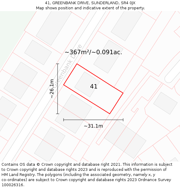 41, GREENBANK DRIVE, SUNDERLAND, SR4 0JX: Plot and title map