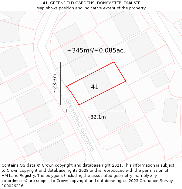 41, GREENFIELD GARDENS, DONCASTER, DN4 6TF: Plot and title map