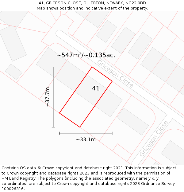 41, GRICESON CLOSE, OLLERTON, NEWARK, NG22 9BD: Plot and title map