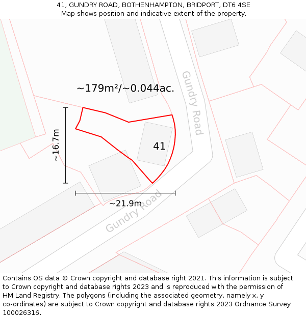 41, GUNDRY ROAD, BOTHENHAMPTON, BRIDPORT, DT6 4SE: Plot and title map