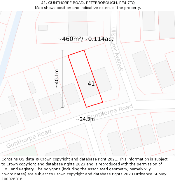 41, GUNTHORPE ROAD, PETERBOROUGH, PE4 7TQ: Plot and title map