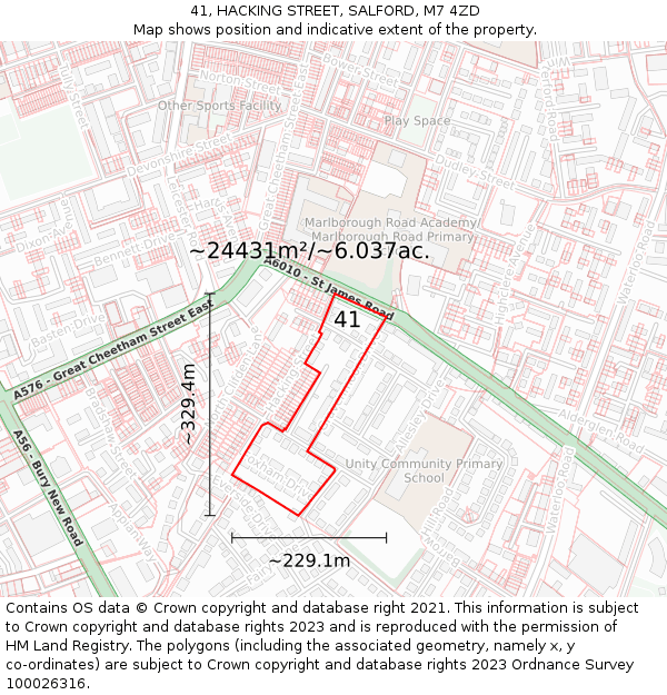 41, HACKING STREET, SALFORD, M7 4ZD: Plot and title map