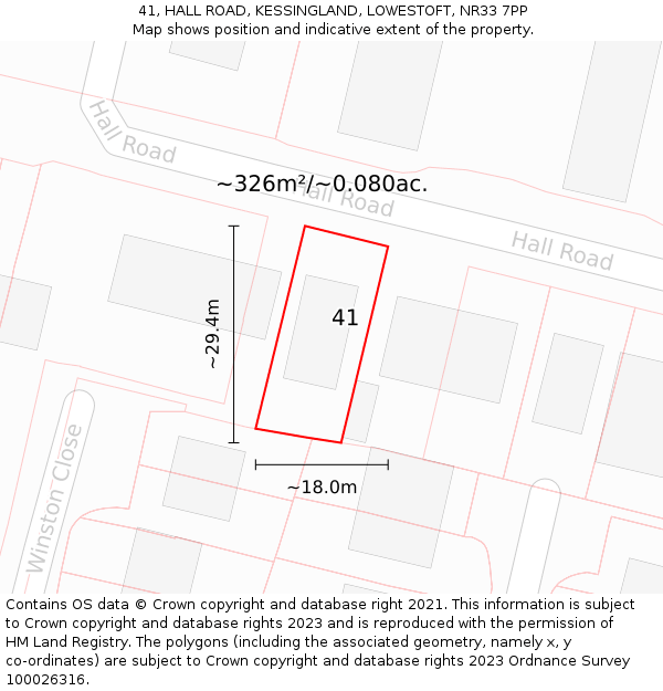 41, HALL ROAD, KESSINGLAND, LOWESTOFT, NR33 7PP: Plot and title map