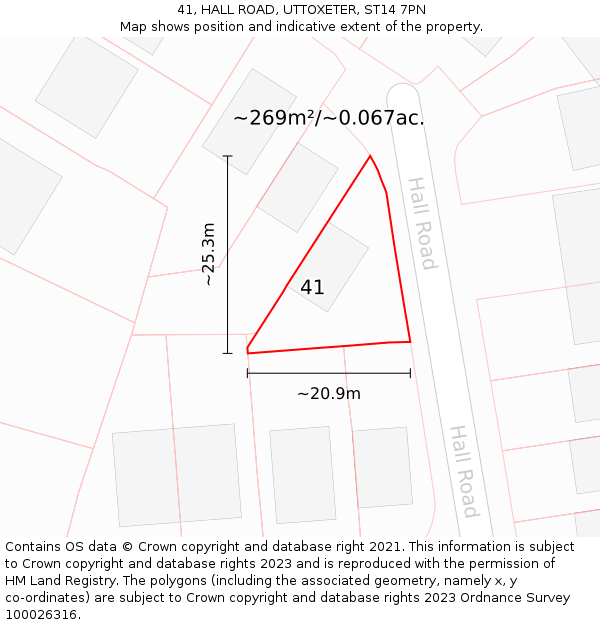41, HALL ROAD, UTTOXETER, ST14 7PN: Plot and title map