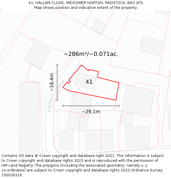 41, HALLAM CLOSE, MIDSOMER NORTON, RADSTOCK, BA3 2FG: Plot and title map