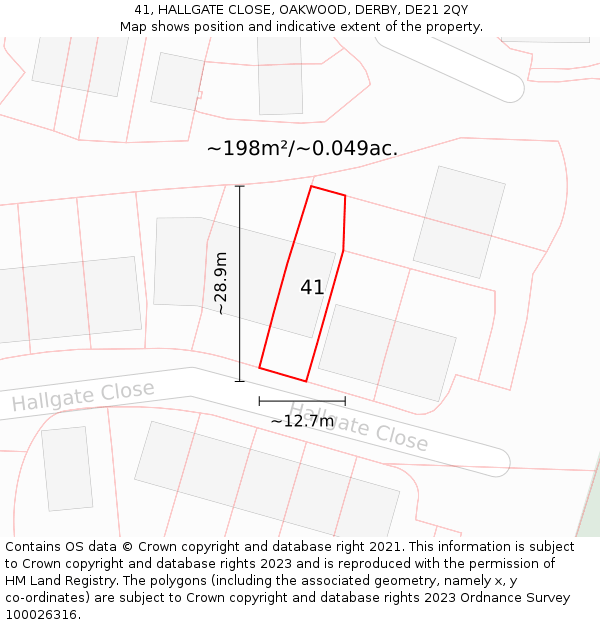 41, HALLGATE CLOSE, OAKWOOD, DERBY, DE21 2QY: Plot and title map