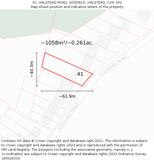 41, HALSTEAD ROAD, GOSFIELD, HALSTEAD, CO9 1PG: Plot and title map