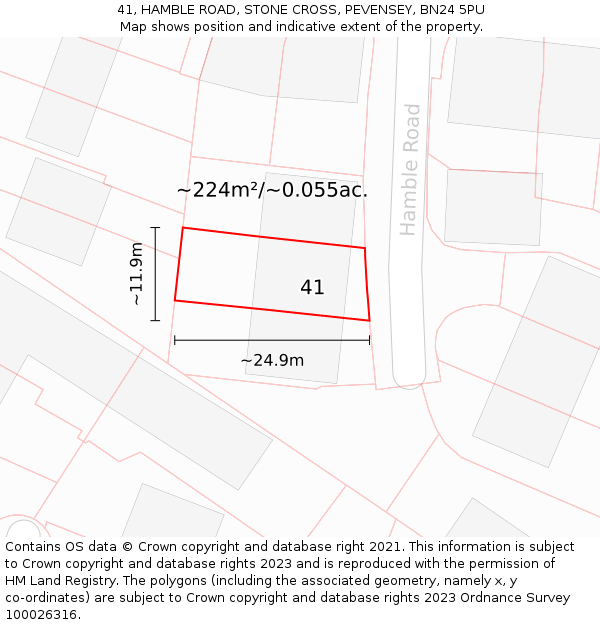 41, HAMBLE ROAD, STONE CROSS, PEVENSEY, BN24 5PU: Plot and title map