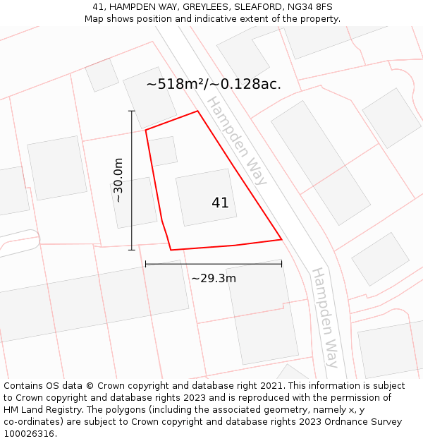 41, HAMPDEN WAY, GREYLEES, SLEAFORD, NG34 8FS: Plot and title map