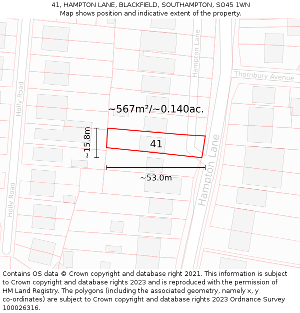 41, HAMPTON LANE, BLACKFIELD, SOUTHAMPTON, SO45 1WN: Plot and title map