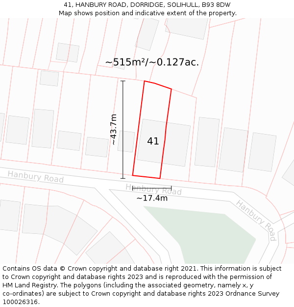 41, HANBURY ROAD, DORRIDGE, SOLIHULL, B93 8DW: Plot and title map