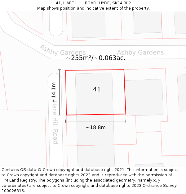 41, HARE HILL ROAD, HYDE, SK14 3LP: Plot and title map