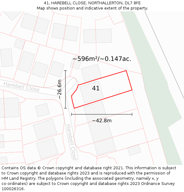 41, HAREBELL CLOSE, NORTHALLERTON, DL7 8FE: Plot and title map