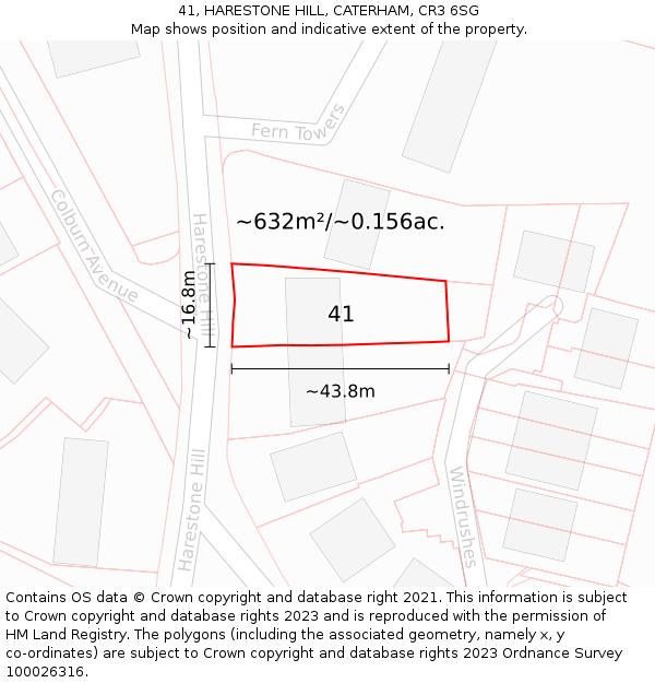 41, HARESTONE HILL, CATERHAM, CR3 6SG: Plot and title map