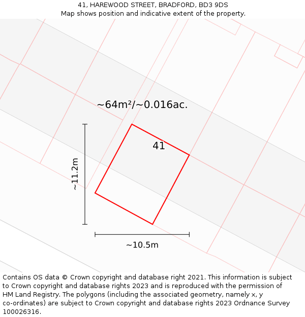 41, HAREWOOD STREET, BRADFORD, BD3 9DS: Plot and title map