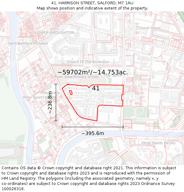 41, HARRISON STREET, SALFORD, M7 1AU: Plot and title map