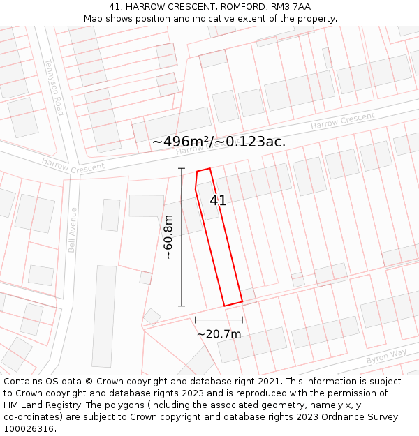 41, HARROW CRESCENT, ROMFORD, RM3 7AA: Plot and title map