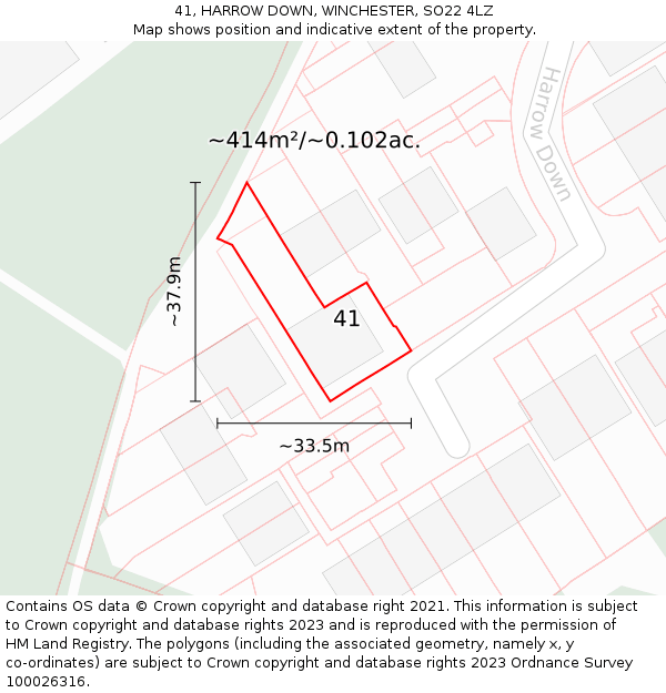 41, HARROW DOWN, WINCHESTER, SO22 4LZ: Plot and title map