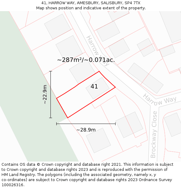41, HARROW WAY, AMESBURY, SALISBURY, SP4 7TX: Plot and title map