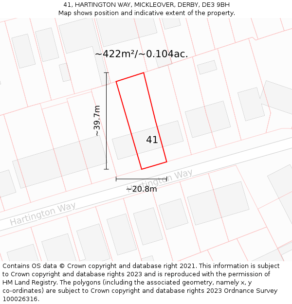 41, HARTINGTON WAY, MICKLEOVER, DERBY, DE3 9BH: Plot and title map