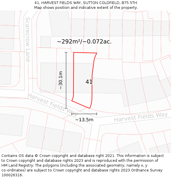 41, HARVEST FIELDS WAY, SUTTON COLDFIELD, B75 5TH: Plot and title map