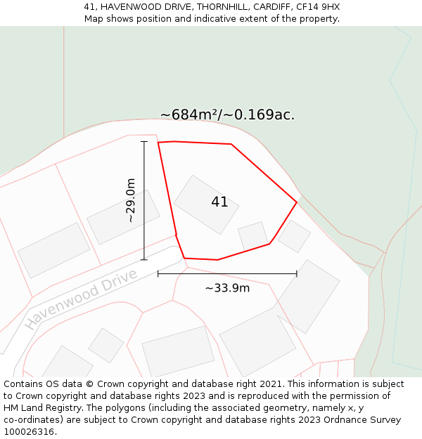 41, HAVENWOOD DRIVE, THORNHILL, CARDIFF, CF14 9HX: Plot and title map