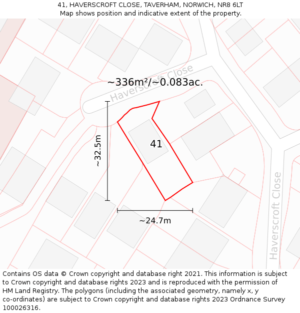 41, HAVERSCROFT CLOSE, TAVERHAM, NORWICH, NR8 6LT: Plot and title map