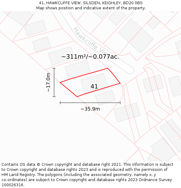 41, HAWKCLIFFE VIEW, SILSDEN, KEIGHLEY, BD20 0BS: Plot and title map