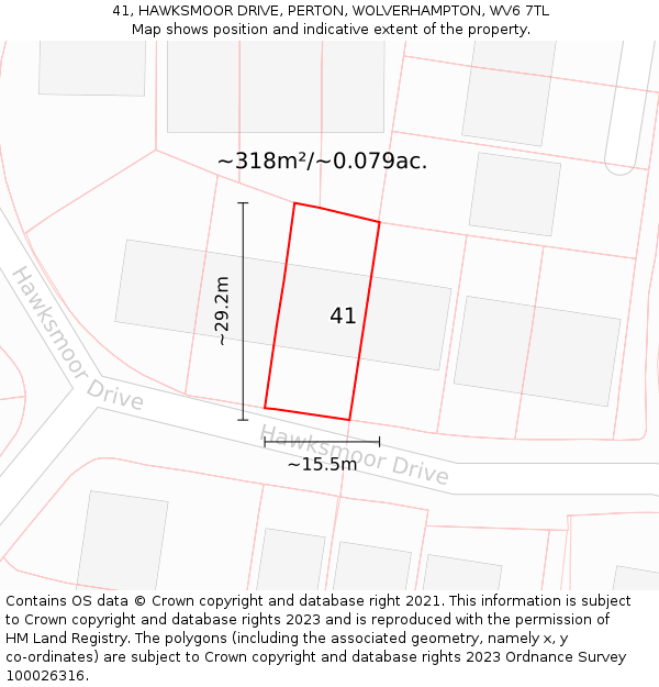 41, HAWKSMOOR DRIVE, PERTON, WOLVERHAMPTON, WV6 7TL: Plot and title map