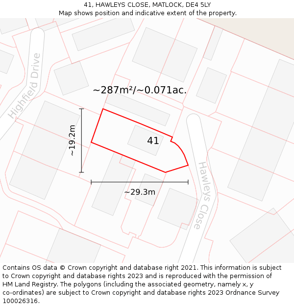 41, HAWLEYS CLOSE, MATLOCK, DE4 5LY: Plot and title map