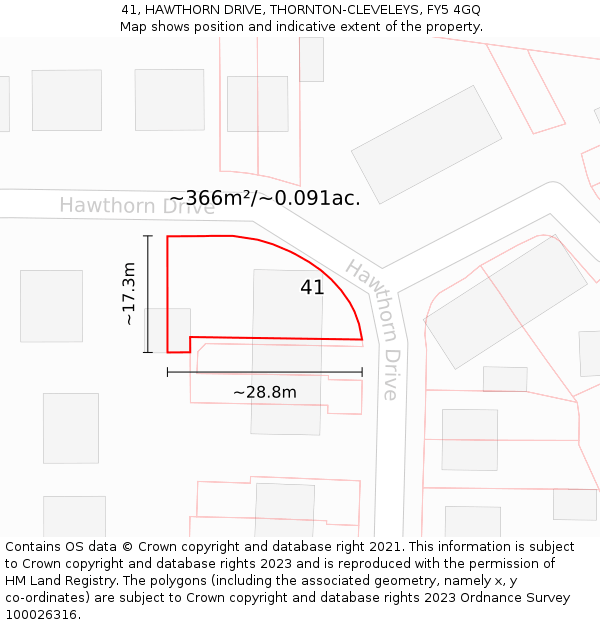 41, HAWTHORN DRIVE, THORNTON-CLEVELEYS, FY5 4GQ: Plot and title map