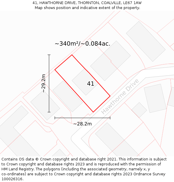 41, HAWTHORNE DRIVE, THORNTON, COALVILLE, LE67 1AW: Plot and title map