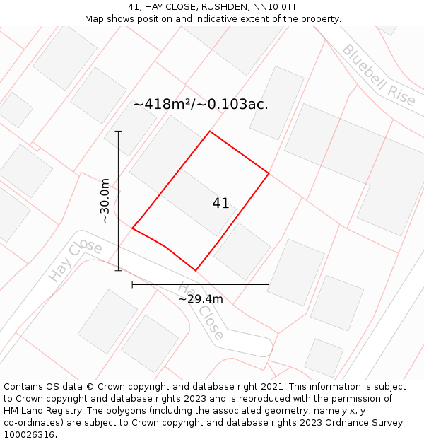 41, HAY CLOSE, RUSHDEN, NN10 0TT: Plot and title map