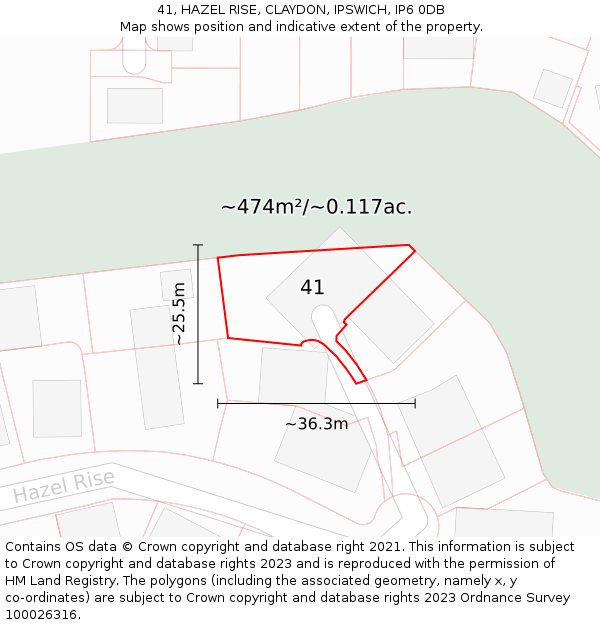 41, HAZEL RISE, CLAYDON, IPSWICH, IP6 0DB: Plot and title map