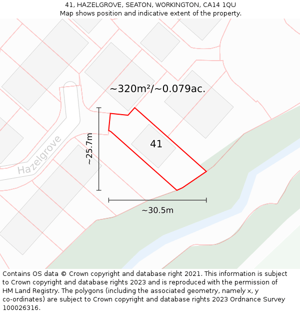41, HAZELGROVE, SEATON, WORKINGTON, CA14 1QU: Plot and title map