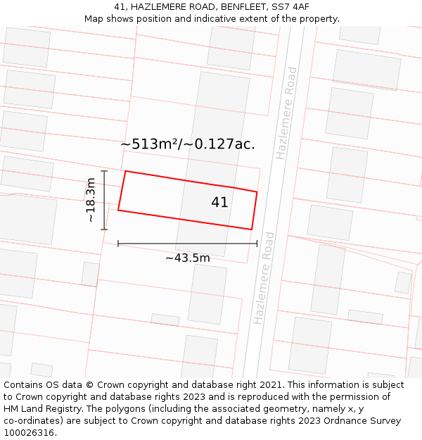 41, HAZLEMERE ROAD, BENFLEET, SS7 4AF: Plot and title map