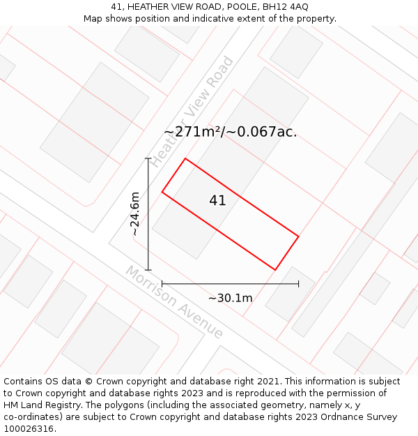 41, HEATHER VIEW ROAD, POOLE, BH12 4AQ: Plot and title map