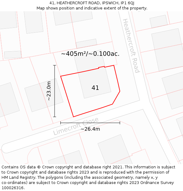 41, HEATHERCROFT ROAD, IPSWICH, IP1 6QJ: Plot and title map