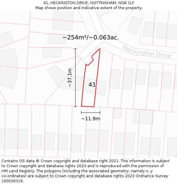 41, HECKINGTON DRIVE, NOTTINGHAM, NG8 1LF: Plot and title map