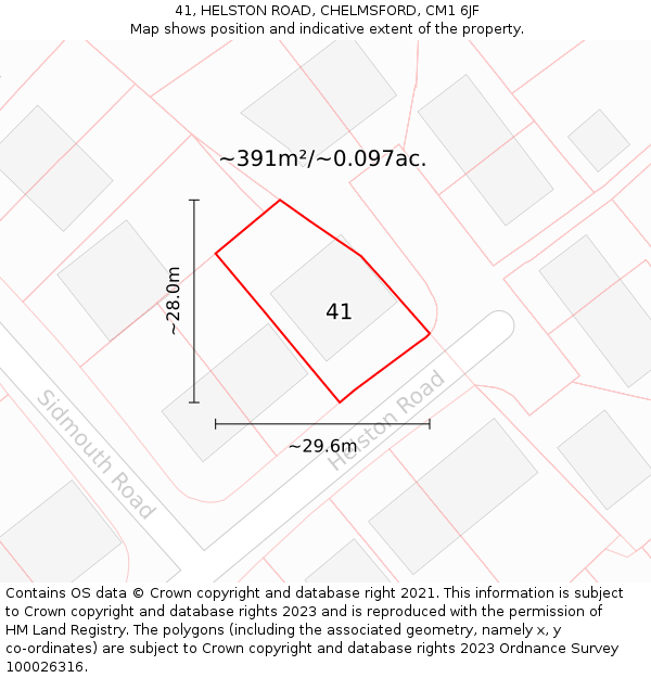 41, HELSTON ROAD, CHELMSFORD, CM1 6JF: Plot and title map