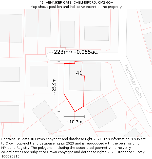 41, HENNIKER GATE, CHELMSFORD, CM2 6QH: Plot and title map