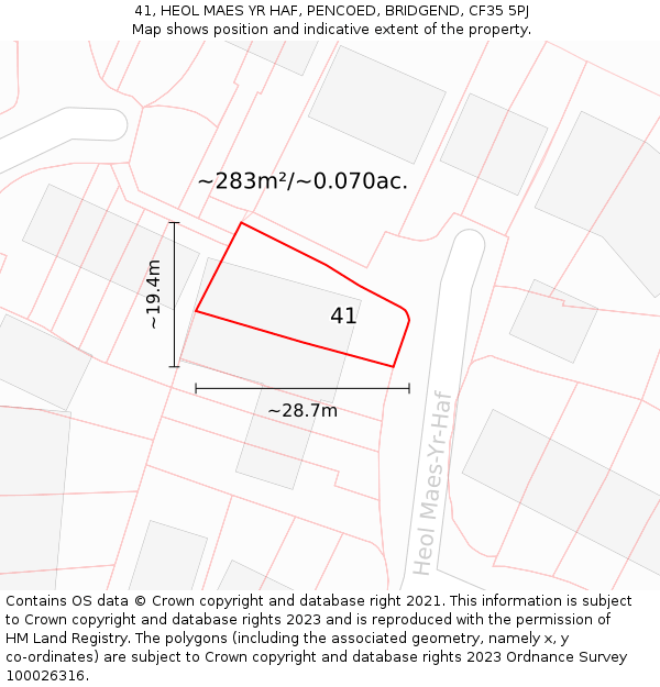 41, HEOL MAES YR HAF, PENCOED, BRIDGEND, CF35 5PJ: Plot and title map