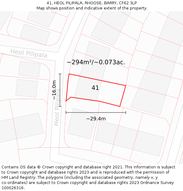 41, HEOL PILIPALA, RHOOSE, BARRY, CF62 3LP: Plot and title map