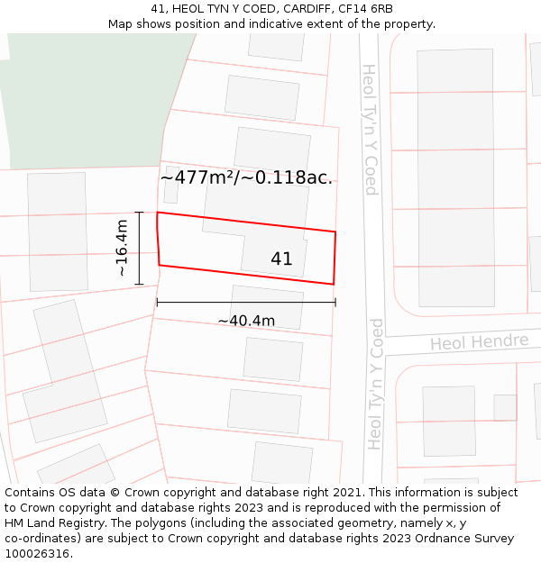 41, HEOL TYN Y COED, CARDIFF, CF14 6RB: Plot and title map