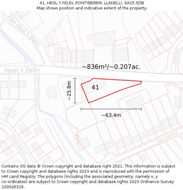 41, HEOL Y FELIN, PONTYBEREM, LLANELLI, SA15 5DB: Plot and title map