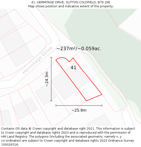 41, HERMITAGE DRIVE, SUTTON COLDFIELD, B76 2XE: Plot and title map