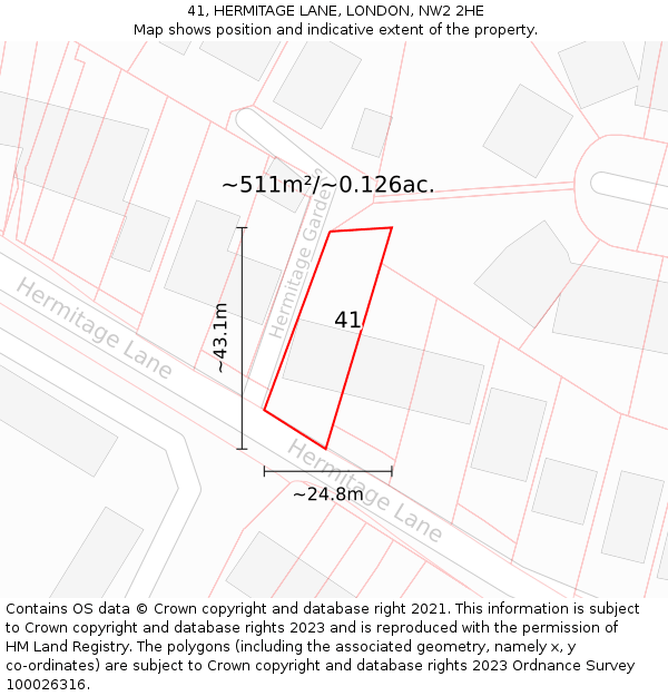 41, HERMITAGE LANE, LONDON, NW2 2HE: Plot and title map