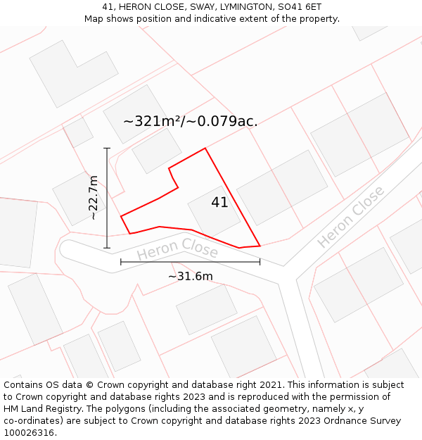 41, HERON CLOSE, SWAY, LYMINGTON, SO41 6ET: Plot and title map