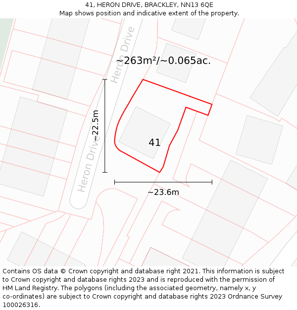 41, HERON DRIVE, BRACKLEY, NN13 6QE: Plot and title map